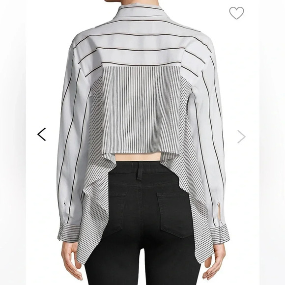 Diane Von Furstenberg Desiree White Black Beige Striped Collared Shirt S… - Picture 2 of 6